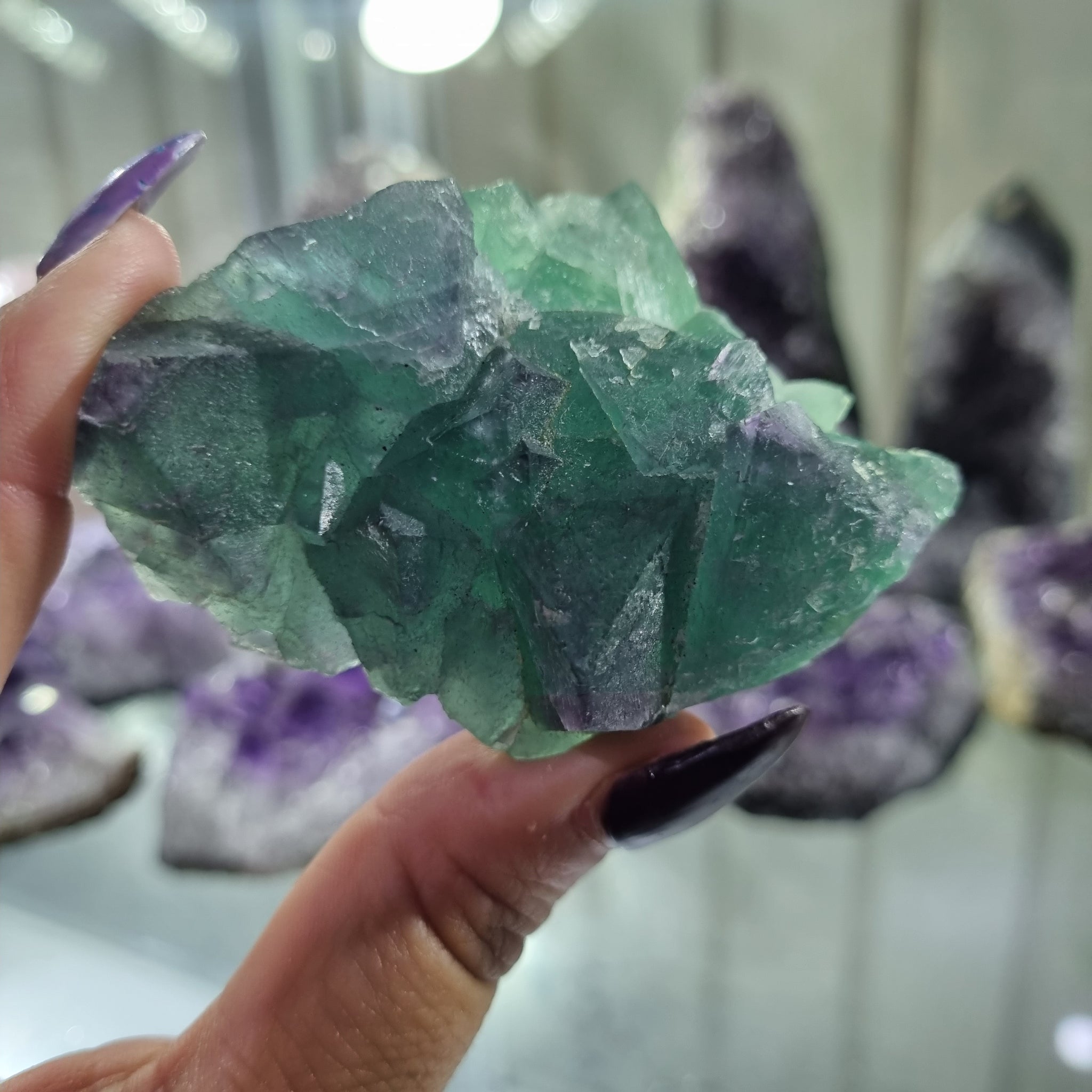 Green Fluorite With Purple Fluorite Specimen