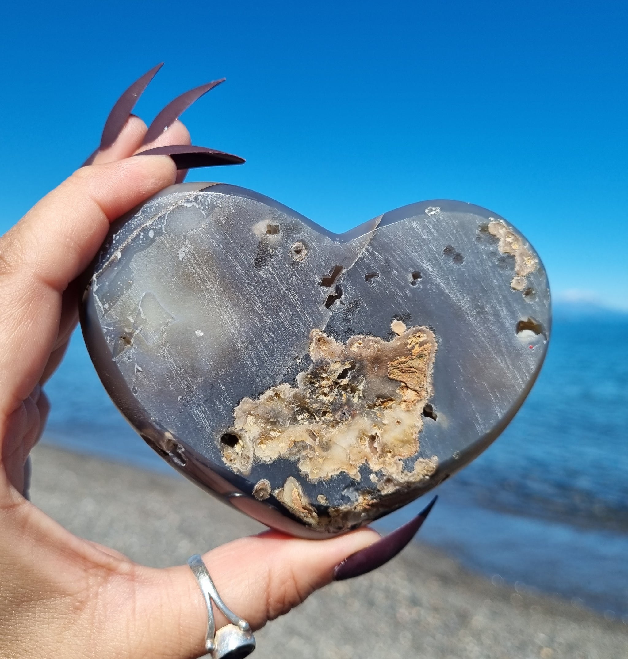 Large Semi Polished Druzy Amethyst Heart
